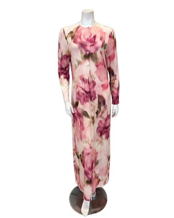 Simondona S6269 Pink Watercolor Floral Print Button Down Modal Nightgown Myselflingerie.com